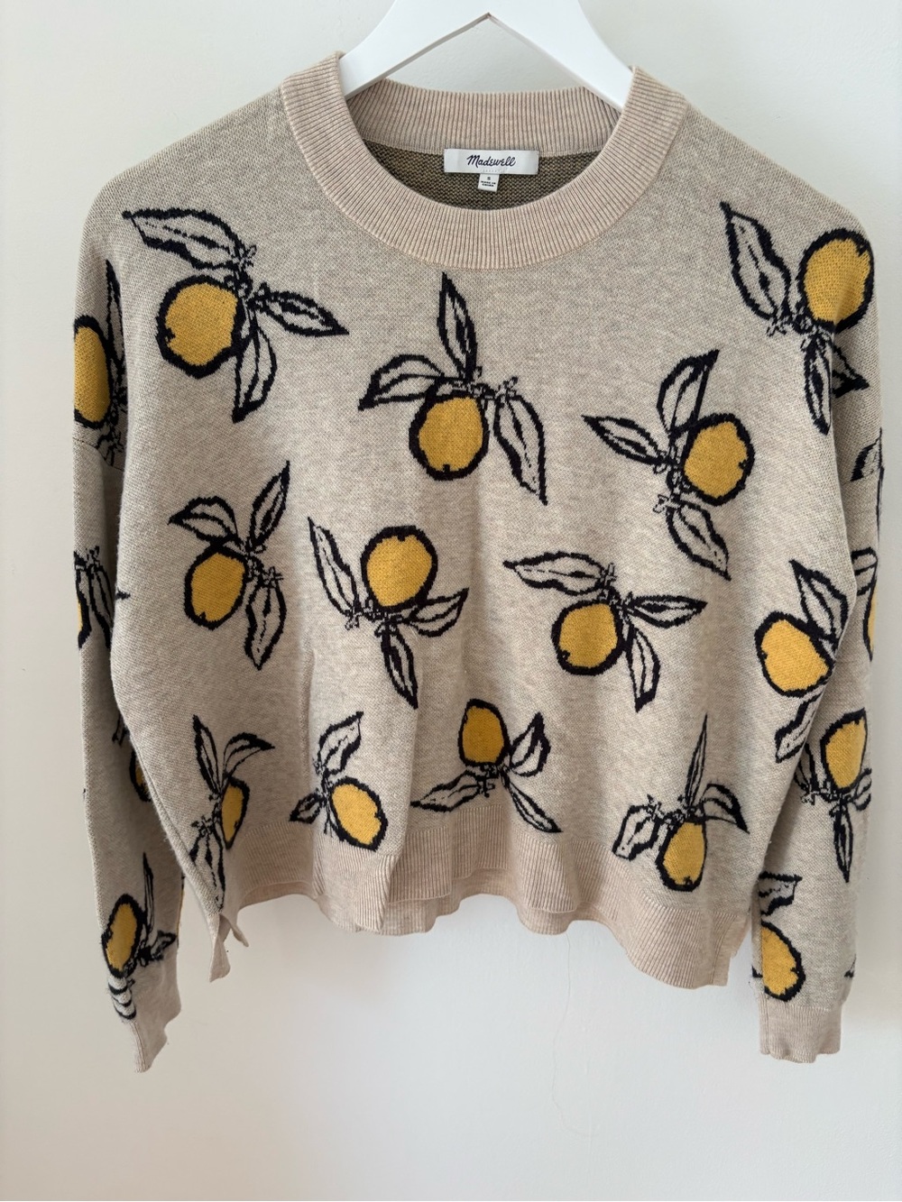 Madewell Beige Crewneck Sweater with Yellow Lemon Motif